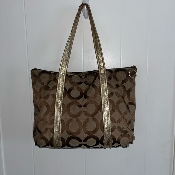 Coach Carryall Poppy Signature Op Art Glam Jacquard Tote!! - Picture 6 of 10